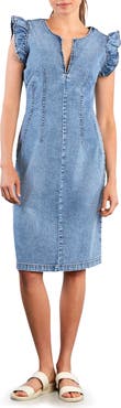 Wash Lab Denim Kitten Ruffle Sleeve Denim Dress