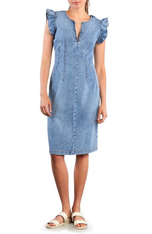 Wash Lab Denim Kitten Ruffle Sleeve Denim Dress In Blue