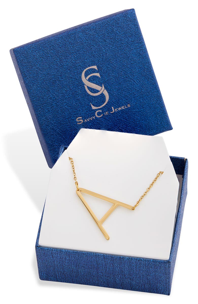 SAVVY CIE JEWELS 14K Gold Plated Initial Pendant Necklace with Gift Box - Multiple Letters Available, Alternate, color, Yellow