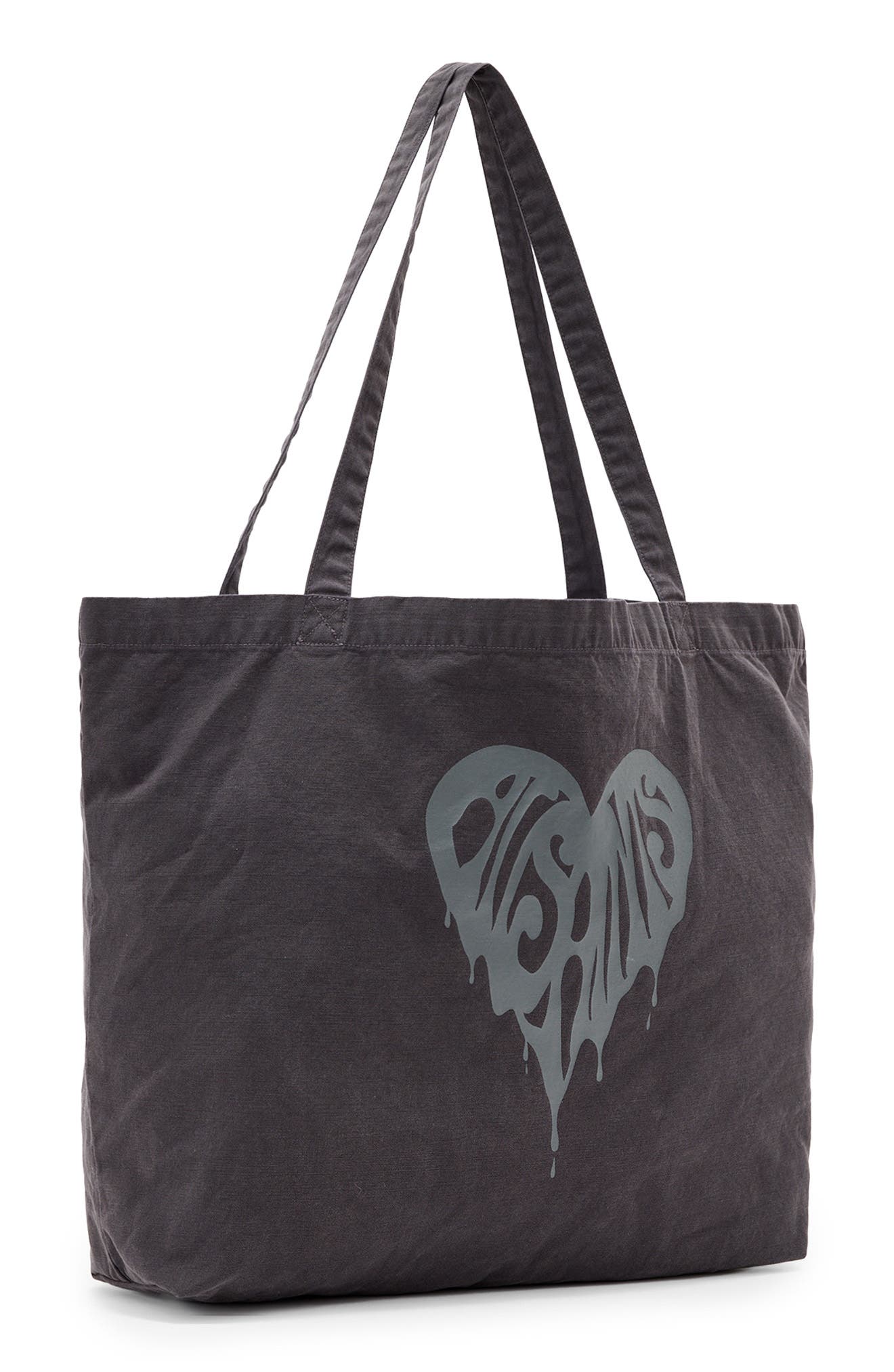 AllSaints Tripp Heart Logo Cotton Canvas Tote, Alternate, color, Washed Black