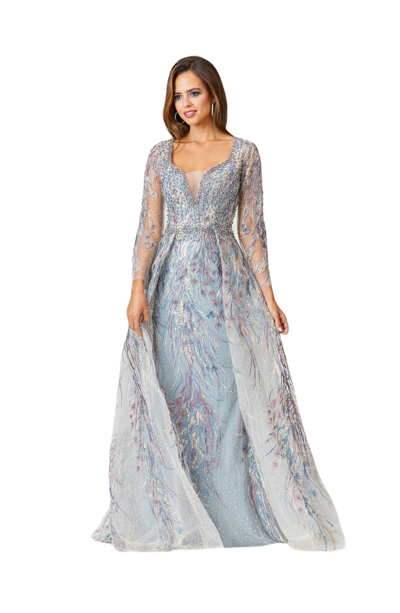 LARA New York Long Sleeve Lace Gown with Overskirt, Main, color, Multi