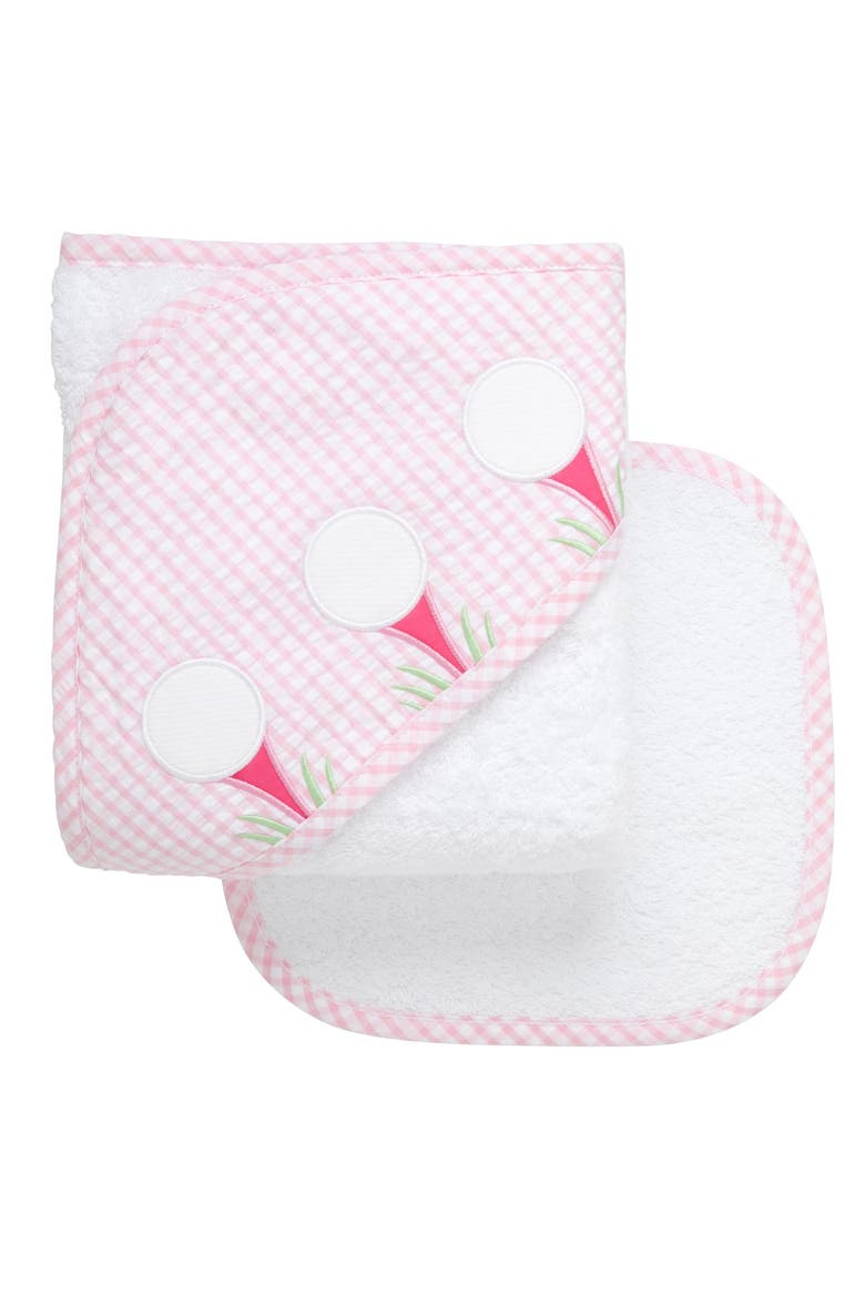 Pretty in Pink Applique Hooded Towel & Washcloth Set, Main, color, Pink Golf