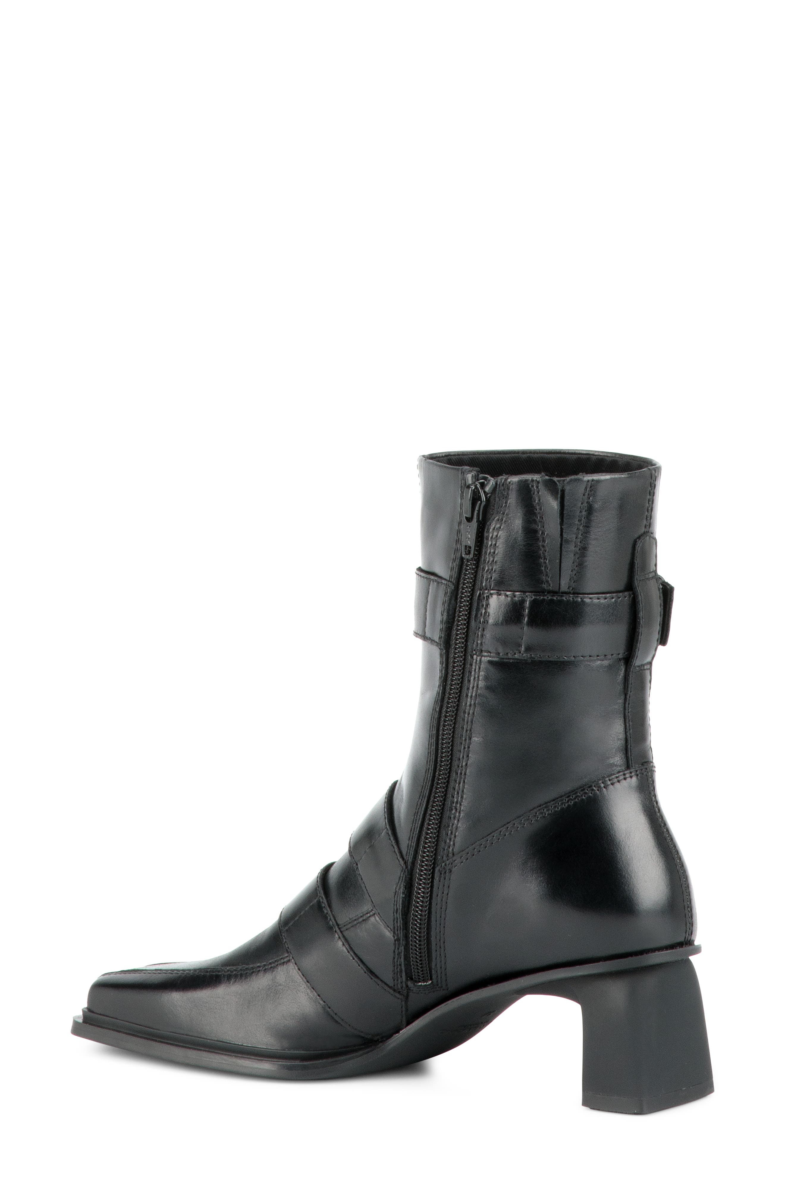 Elvina Buckle Leather Boot, Alternate, color, BLACK