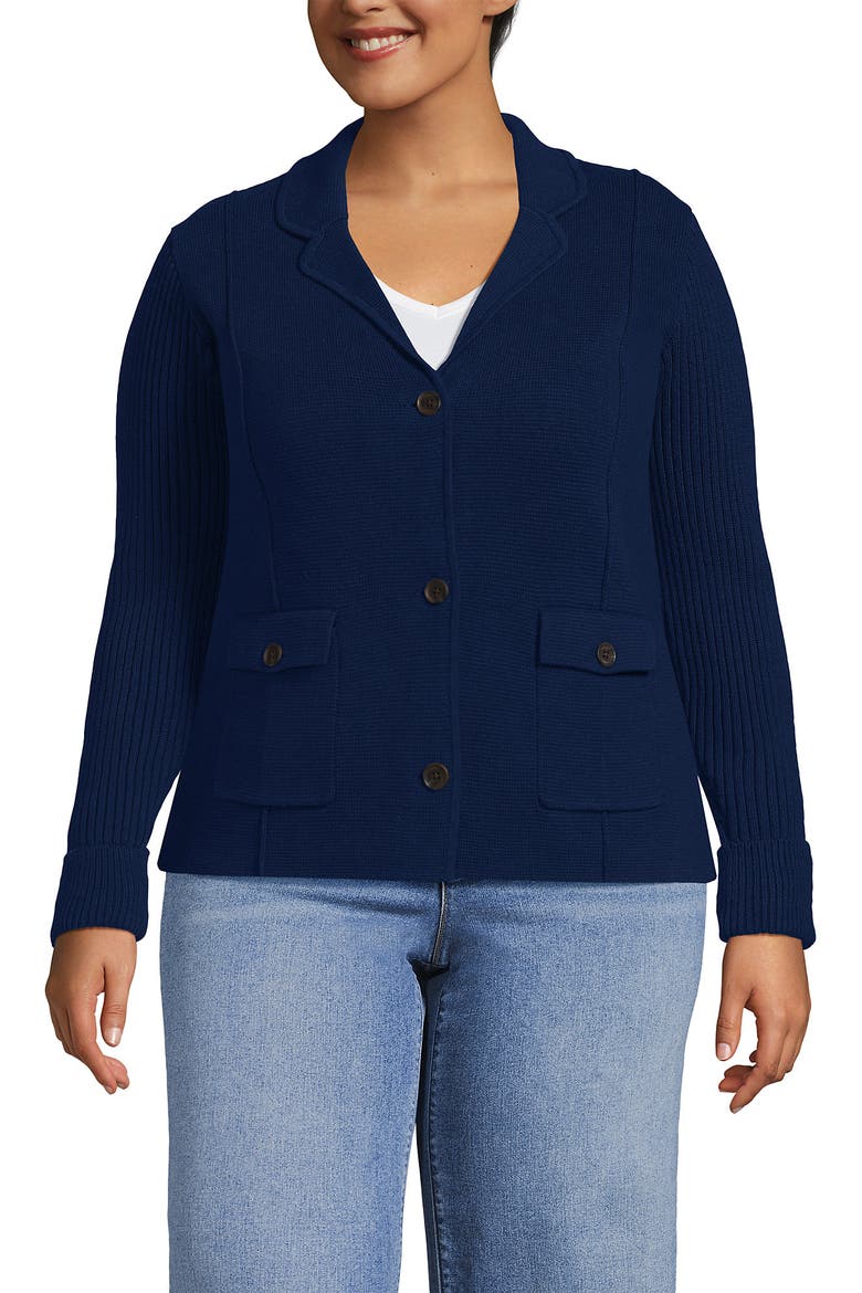 Plus Size Drifter Ribbed Collared Blazer Sweater, Main, color, Deep Sea Navy
