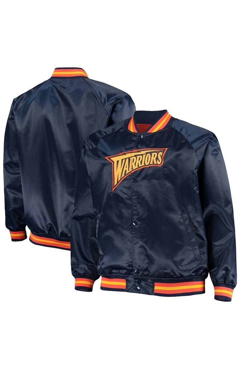 Mitchell & Ness Men's Mitchell & Ness Navy Golden State Warriors Big & Tall Hardwood Classics Raglan Satin Full-Snap Jacket, Alternate, color, Navy