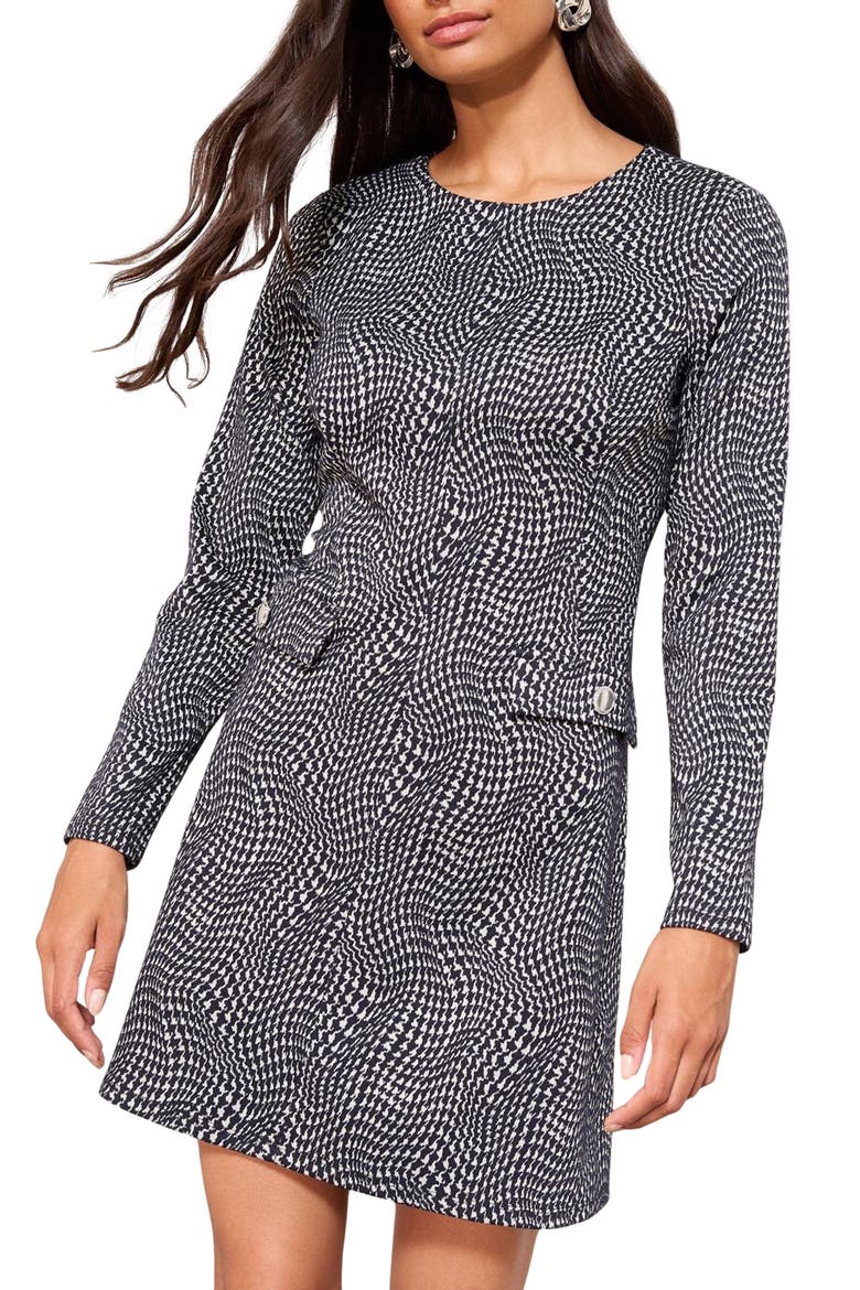 Long Sleeve Check Minidress, Main, color, BLACK/ WHITE