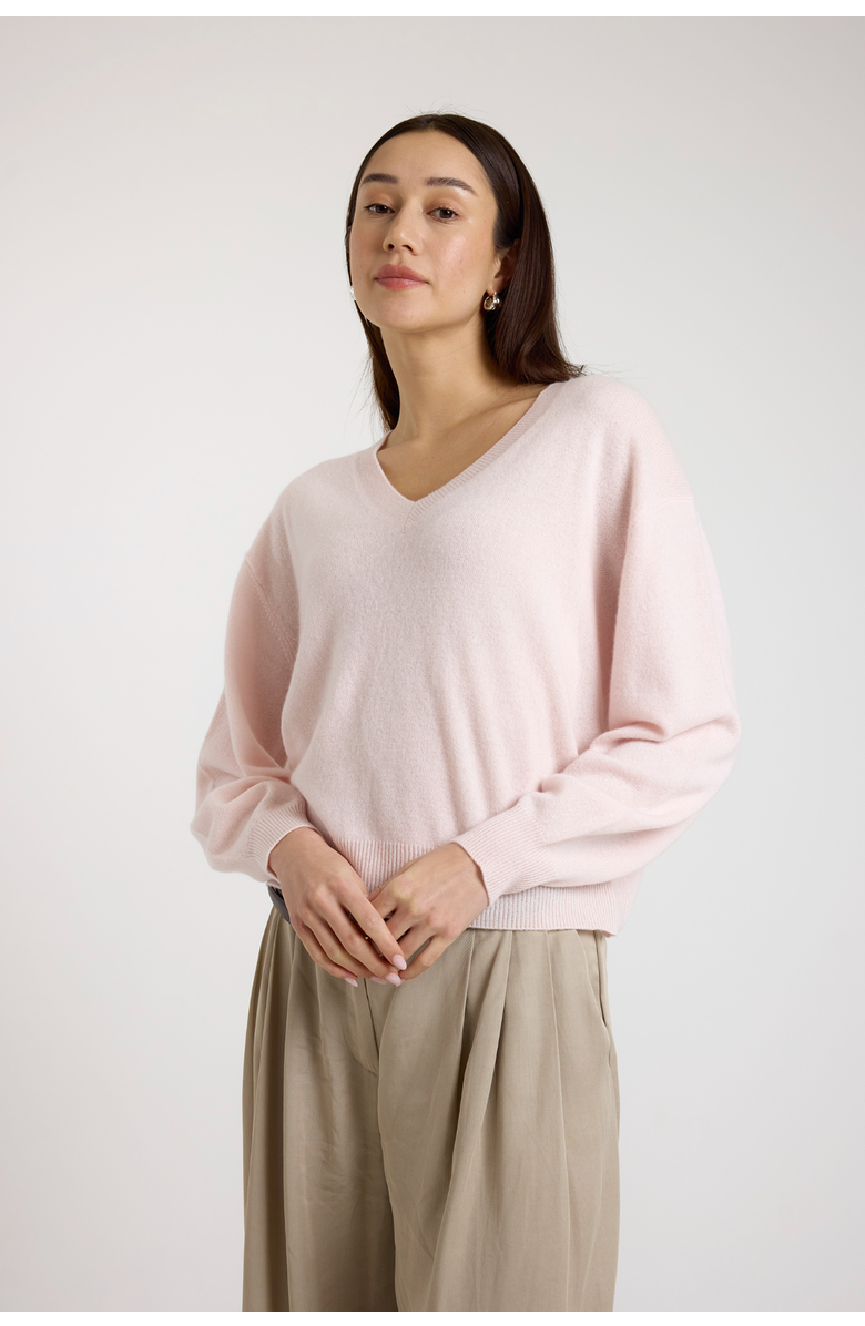 Brodie Pure Cashmere Matilda V-Neck 100% Cashmere Sweater, Main, color, Quartz Pink