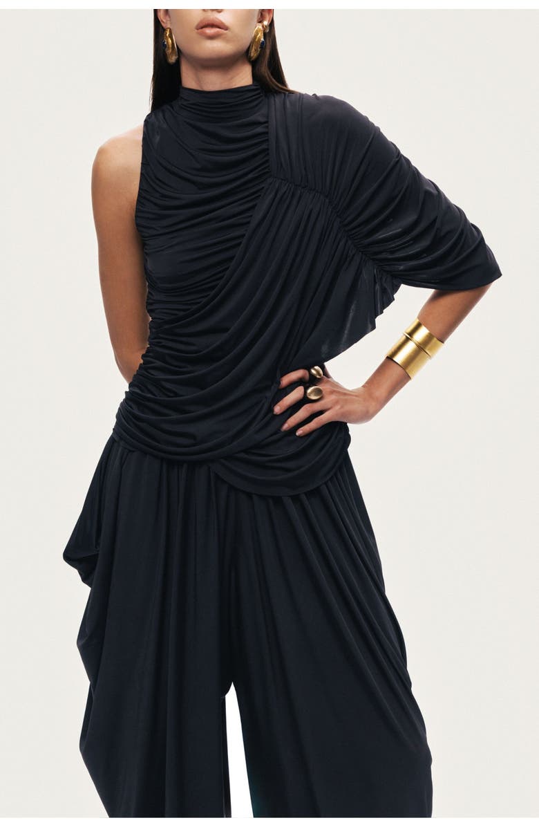 Nocturne Asymmetric Draped Blouse, Alternate, color, Black