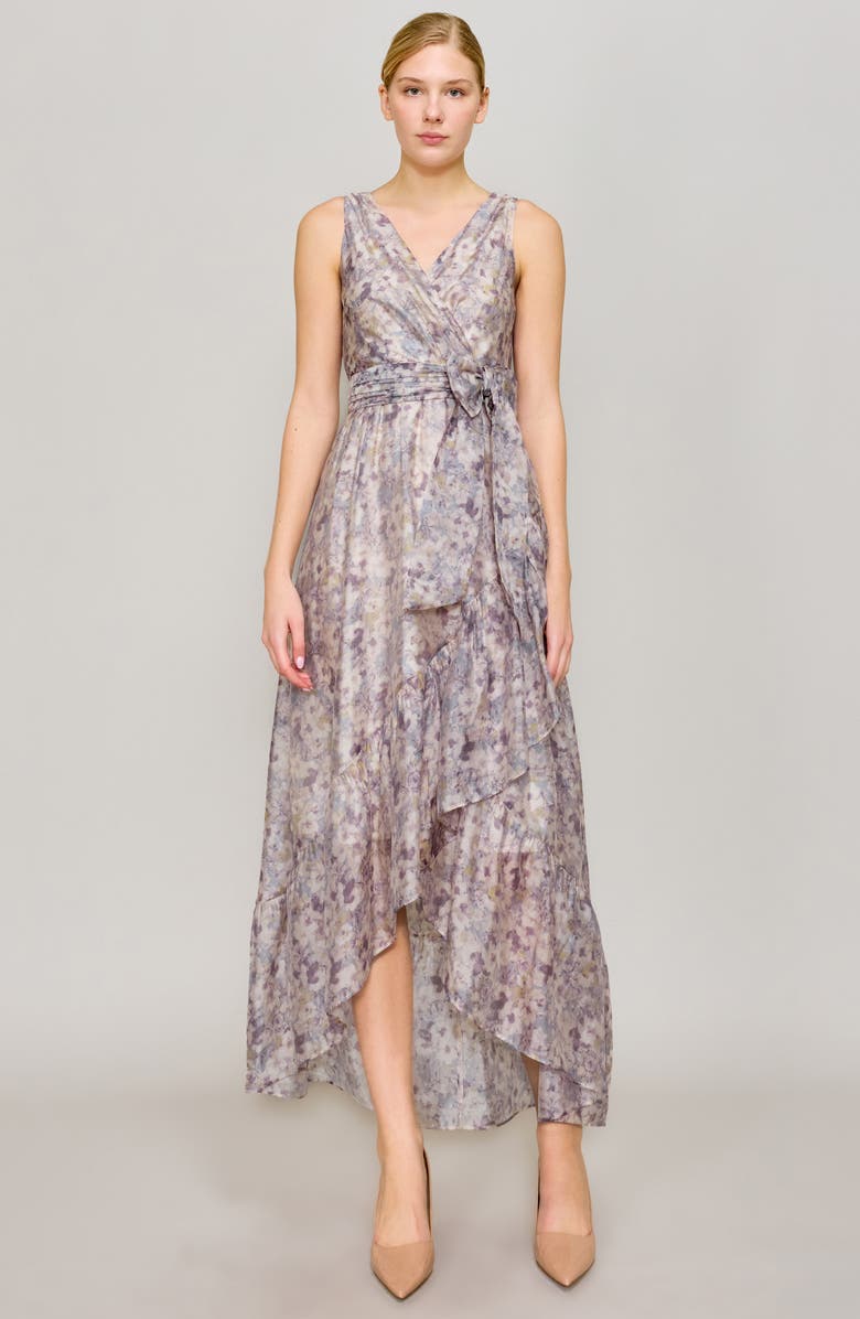 MELLODAY Floral Print Ruffle Chiffon High-Low Dress, Alternate, color, Ivory Lilac