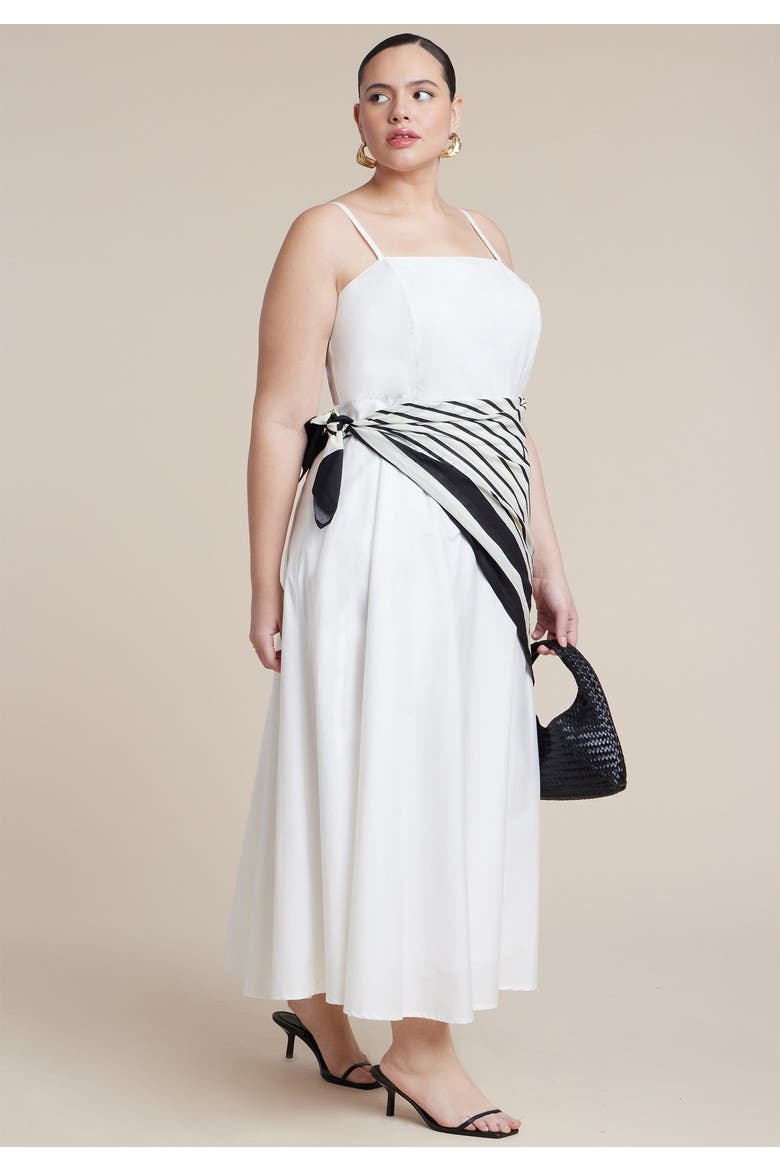 Scarf Detail Midi Dress, Alternate, color, COCONUT MILK