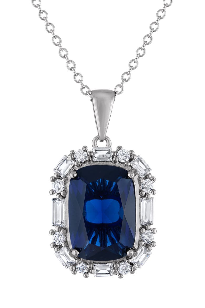 Simulated Blue Sapphire & Cubic Zirconia Pendant Necklace, Main, color, WHITE GOLD