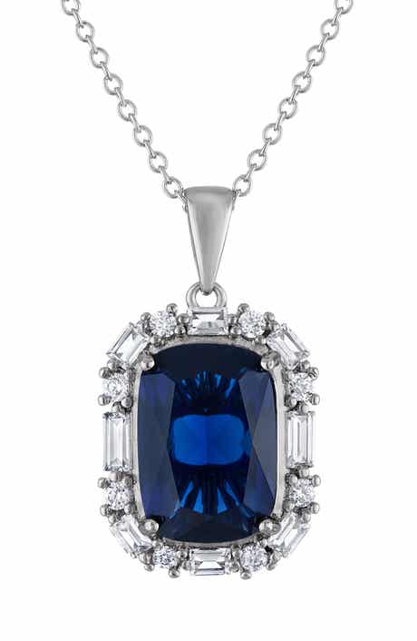 FZN Simulated Blue Sapphire & Cubic Zirconia Pendant Necklace