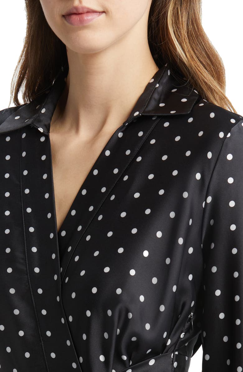 Tahari ASL Polka Dot Hammered Satin Faux Wrap Dress, Alternate, color, 