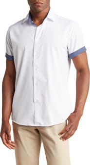TOM BAINE Slim Fit Short Sleeve Performance Stretch Button-Up Shirt