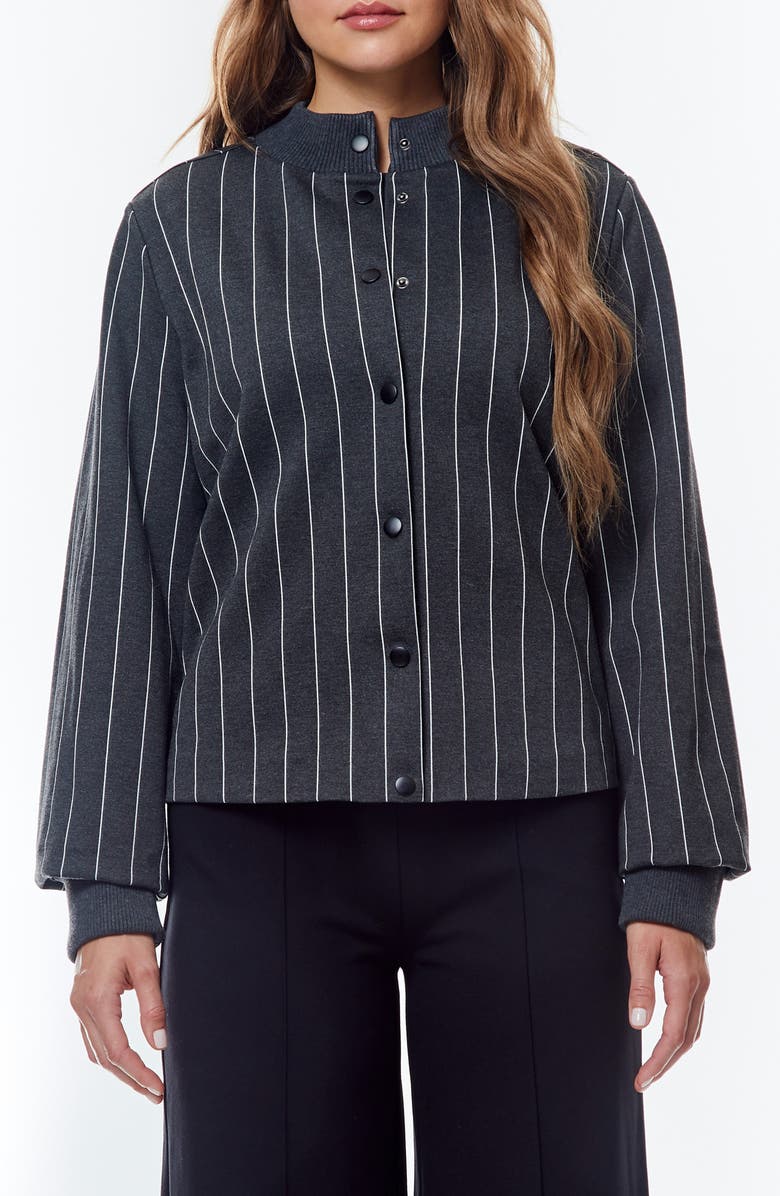 BY DESIGN Ponte Jacket, Main, color, Charcoal Grey/ White Pinstripe