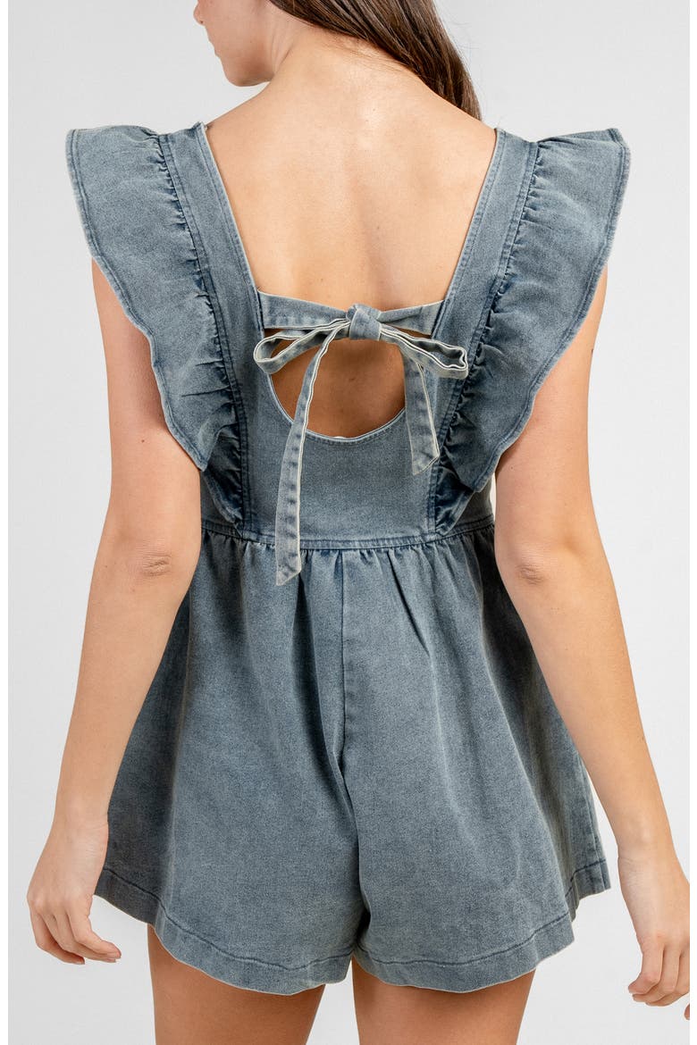 Ruffled Shoulder Denim Romper, Alternate, color, LIGHT DENIM