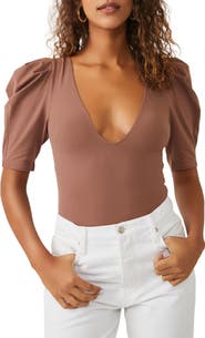 Free People Va Va Voop Puff Sleeve Bodysuit
