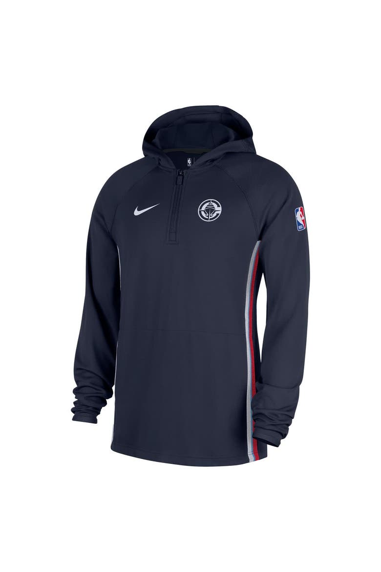 Men's Nike  Navy LA Clippers Authentic On Court Zone Quarter-Zip Dri-FIT Hoodie Jacket, Alternate, color, Navy