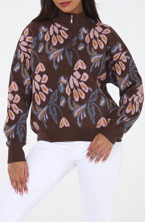 Floral Quarter Zip Sweater