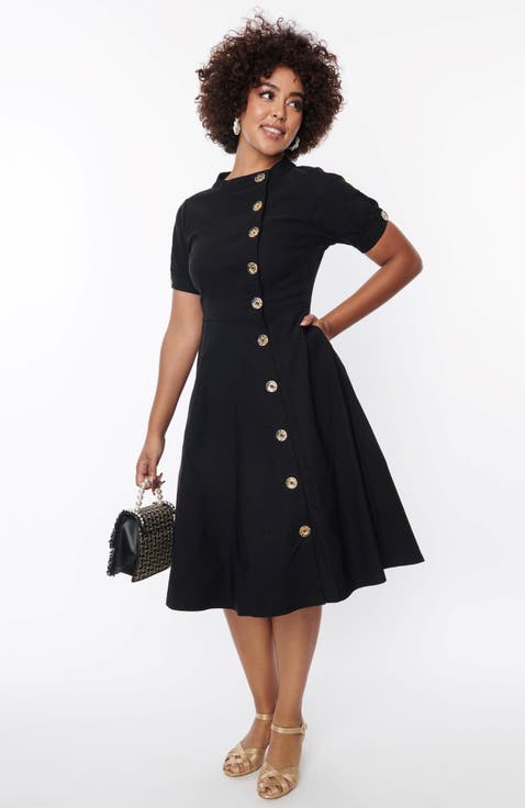 Asymmetrical Button Woven Swing Dress