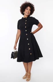 Unique Vintage Asymmetrical Button Woven Swing Dress