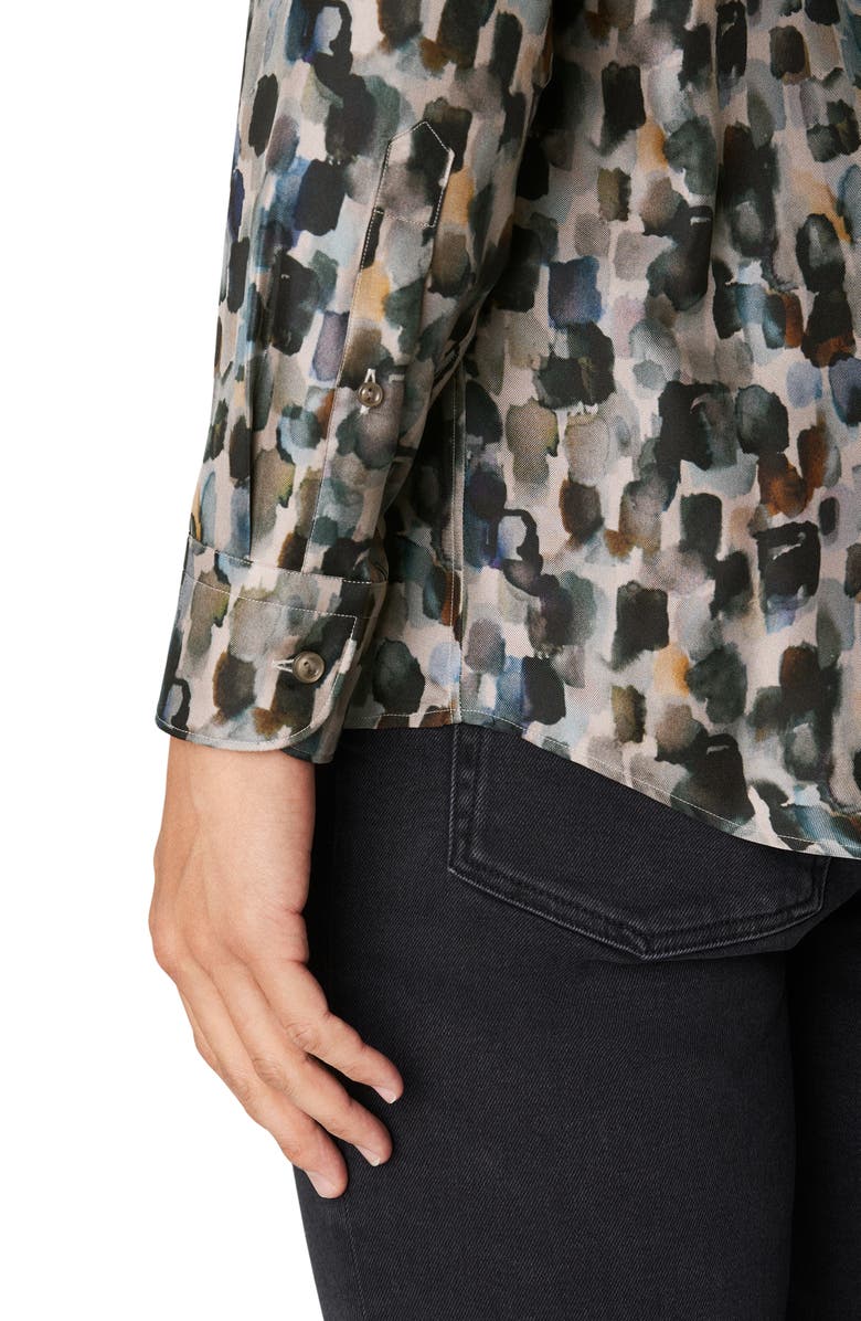 Eton Slim Fit Geometric Print Silk Dress Shirt, Alternate, color, Light Beige