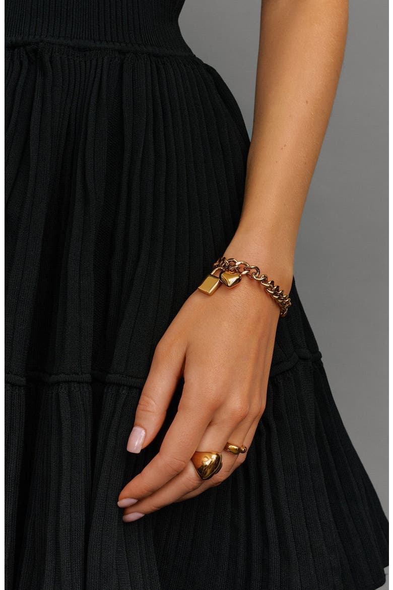 Gold Cuban Charm Bracelet, Alternate, color, Gold