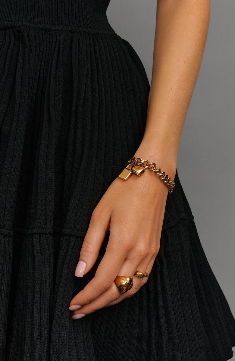 Nialaya Gold Cuban Charm Bracelet, Alternate, color, Gold