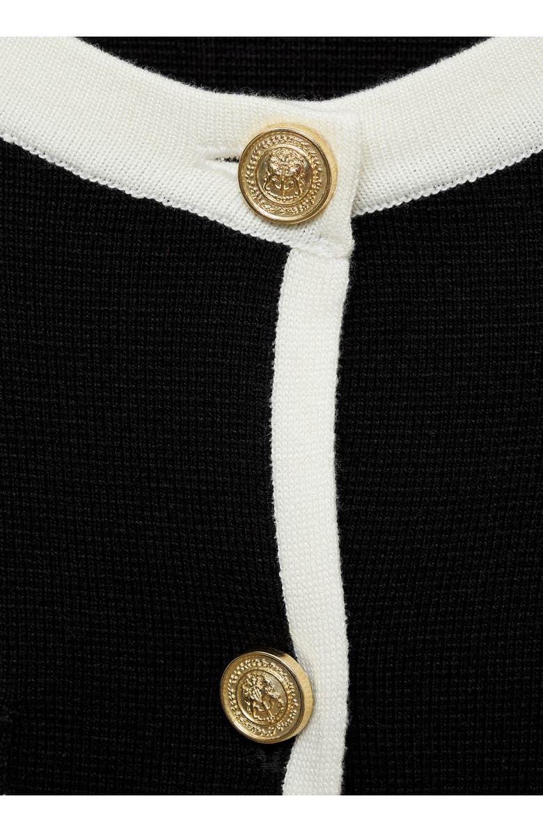 MANGO Contrast Trim Short Sleeve Cardigan, Alternate, color, Black