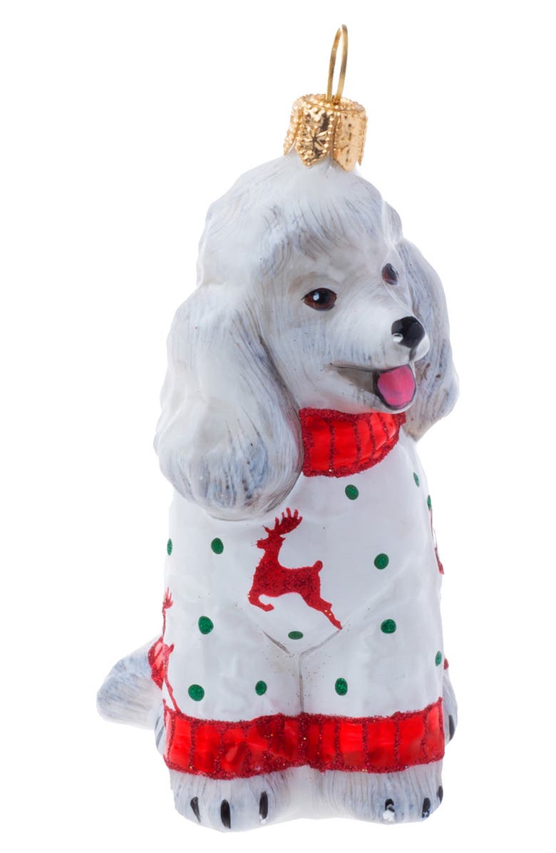 Joy to the World Collectibles Poodle in Christmas Pajamas Glass Ornament, Main, color, White Multi