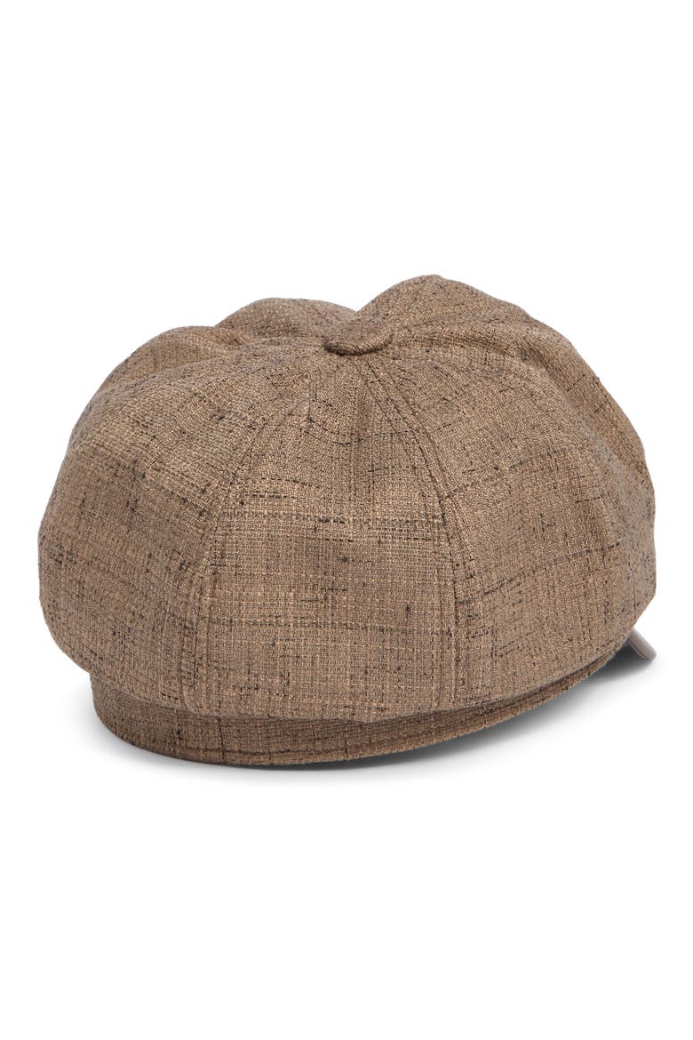Tweed & Faux Leather Newsboy Cap, Alternate, color, BROWN