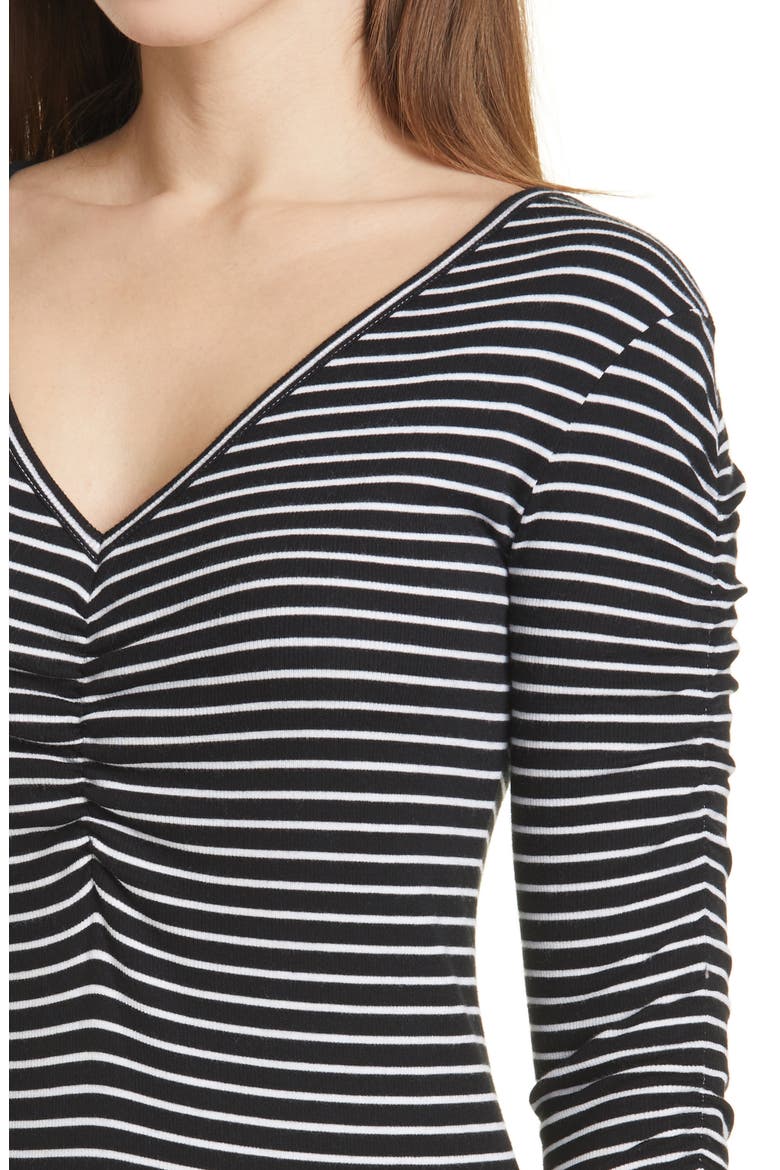 Clarita Stripe Ruched V-Neck T-Shirt, Alternate, color, BLACK/ IVORY