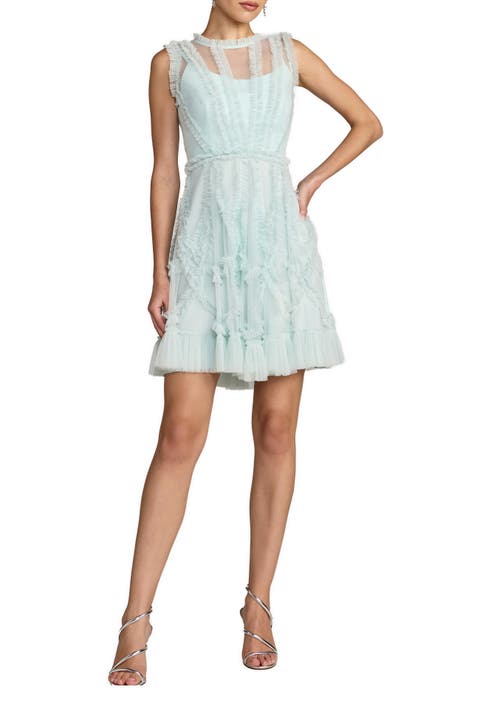 High Neck Sleeveless Micro Ruffle Mini Dress