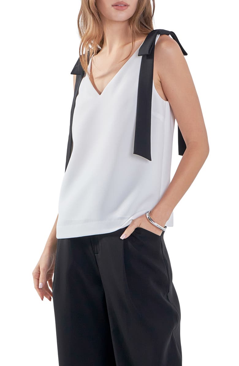 Endless Rose Contrast Bow V-Neck Tank Top, Alternate, color, Off White