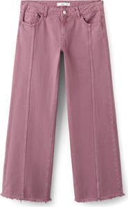 MANGO TEEN Frayed Seamed Low Rise Wide Leg Jeans