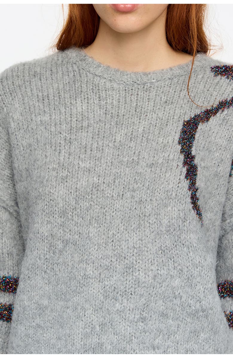 Bimba y Lola Light Gray Tinsel Balloon Sweater, Alternate, color, Light Grey