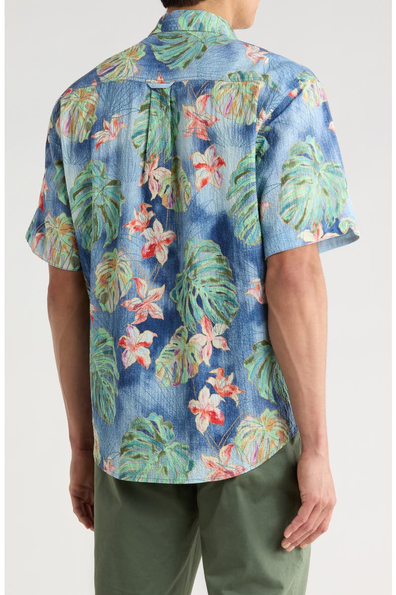Nova Wave Mira Jungle Floral Short Sleeve Seersucker Button-Up Shirt, Alternate, color, BERING BLUE