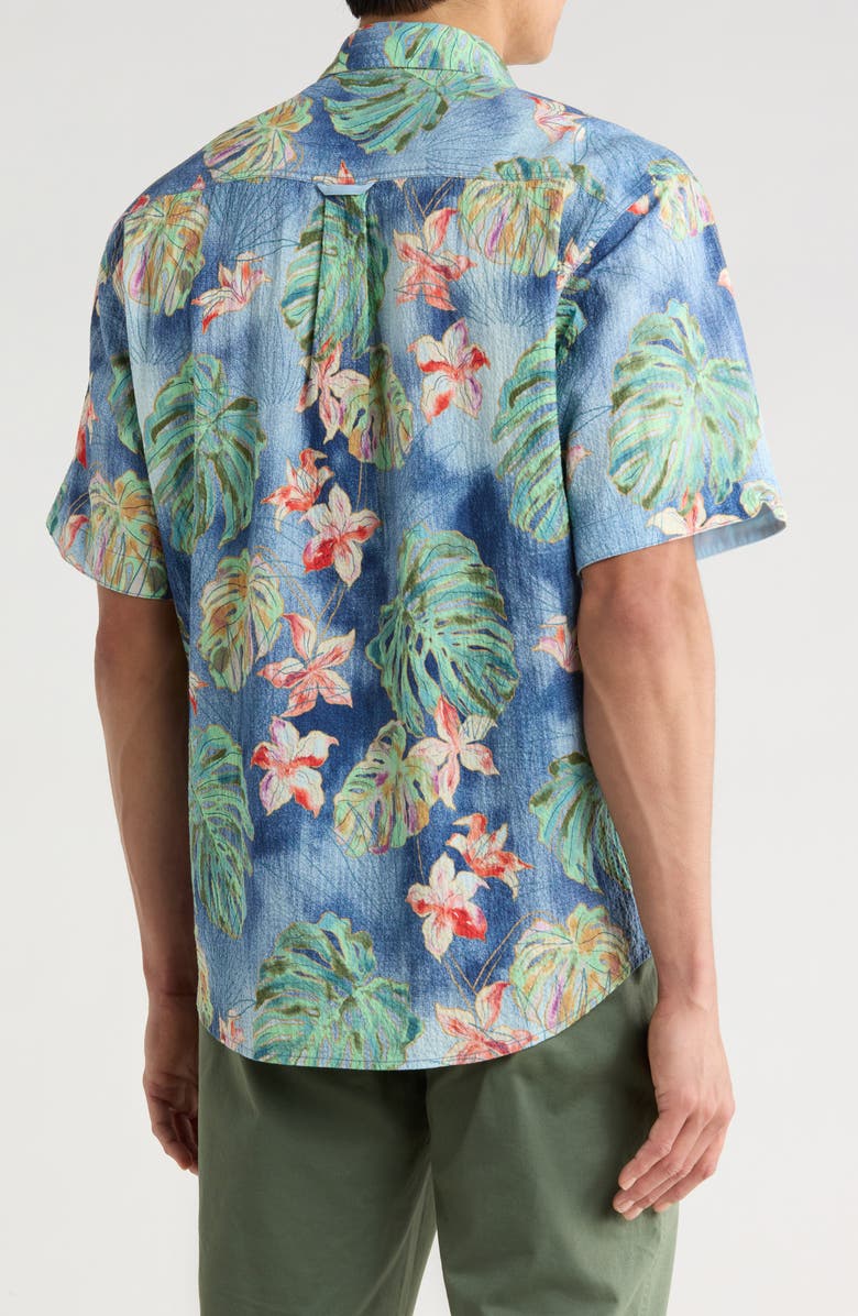 Tommy Bahama Nova Wave Mira Jungle Floral Short Sleeve Seersucker Button-Up Shirt, Alternate, color, Bering Blue