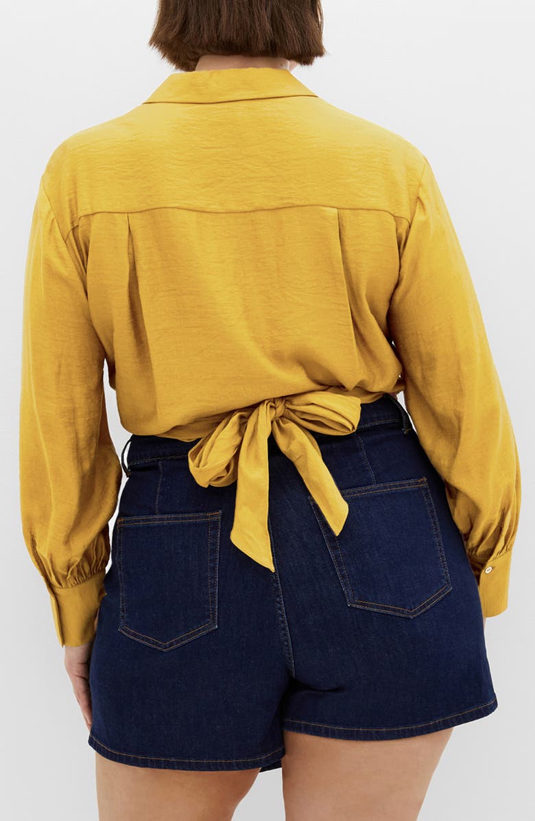 City Chic Winnie Tie Front Satin Shirt, Alternate, color, Old Gold