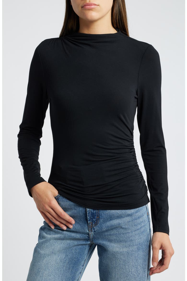 Joelle Ruched Funnel Neck Top, Main, color, BLACK ONYX