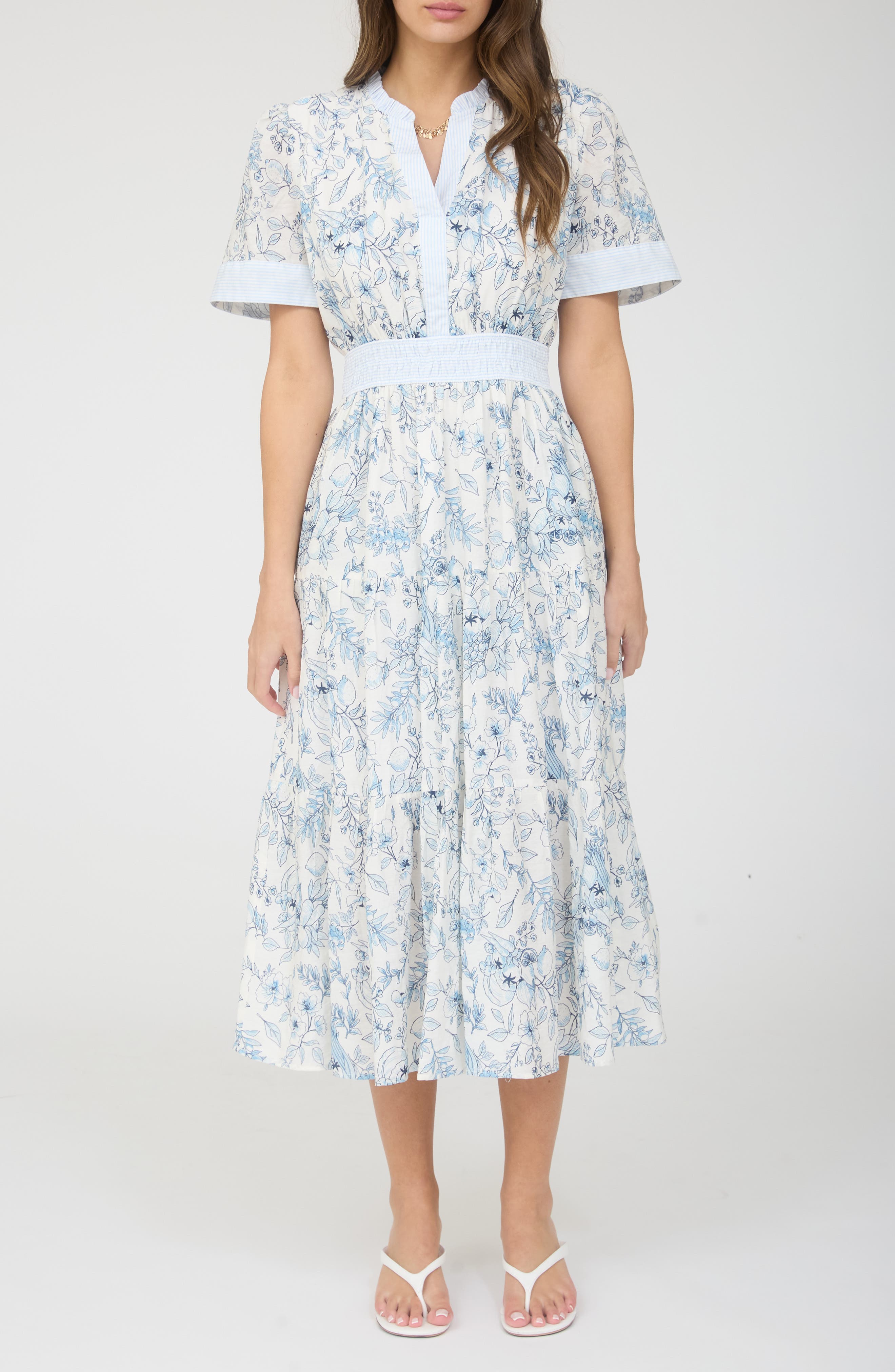 AUGUST SKY Floral Short Sleeve Midi Dress