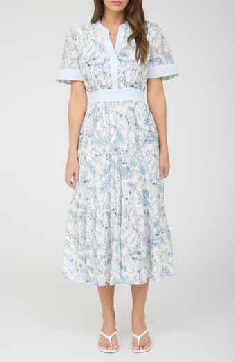 AUGUST SKY Floral Short Sleeve Midi Dress