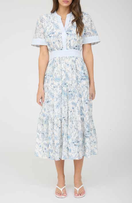 AUGUST SKY Floral Short Sleeve Midi Dress