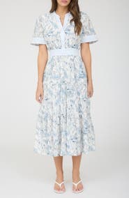 AUGUST SKY Floral Short Sleeve Midi Dress