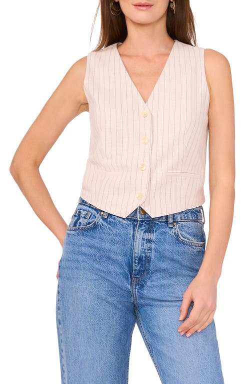Shop Vince Camuto Pinstripe Cotton & Linen Vest In Almond