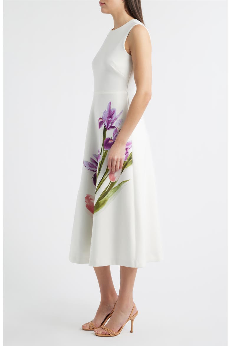 Floral A-Line Midi Dress, Alternate, color, WHITE DOVE MULTI