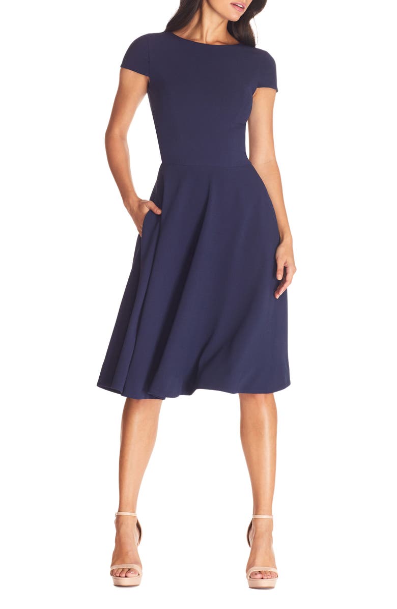 Dress the Population Livia Fit & Flare Dress, Main, color, Midnight