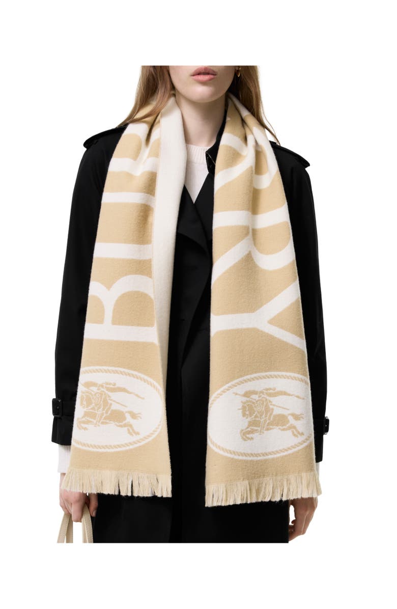 Burberry Logo Wool Scarf, Alternate, color, Sand Beige