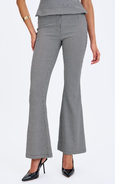 Ulli Micro-Houndstooth Flared Pants