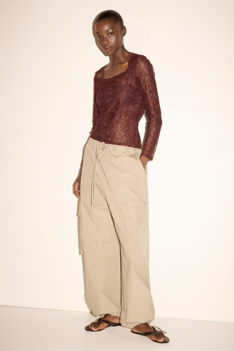 Long-sleeved Lace Top, Main, color, Dark red